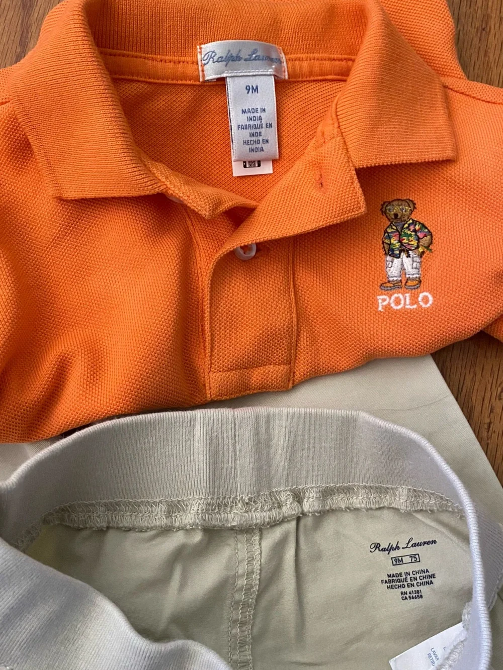 Ralph Lauren Toddler Polo Teddy Bear With Tan Pants Set